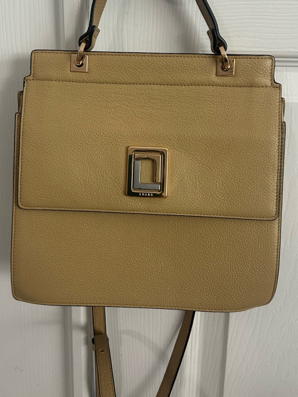 EUC LUANA Italy Top Handle Satchel Pebble Leather Covertible Crossbody Mustard